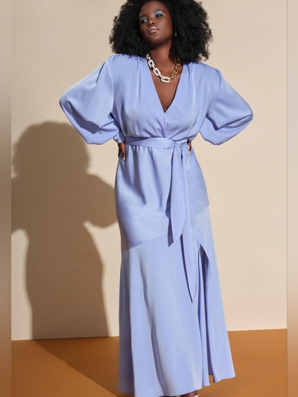 Eloquii Elegant Sky Blue Wrap Maxi Dress with Belt